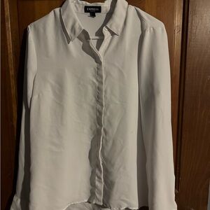 Express White Button-Front Collared Blouse